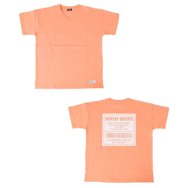 スラブ天竺・ドロップショルダーポスターロゴVネック半袖Tシャツ