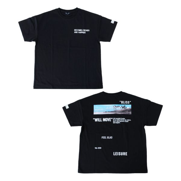 天竺・ドロップショルダーランダムバックフォトプリント半袖Tシャツ