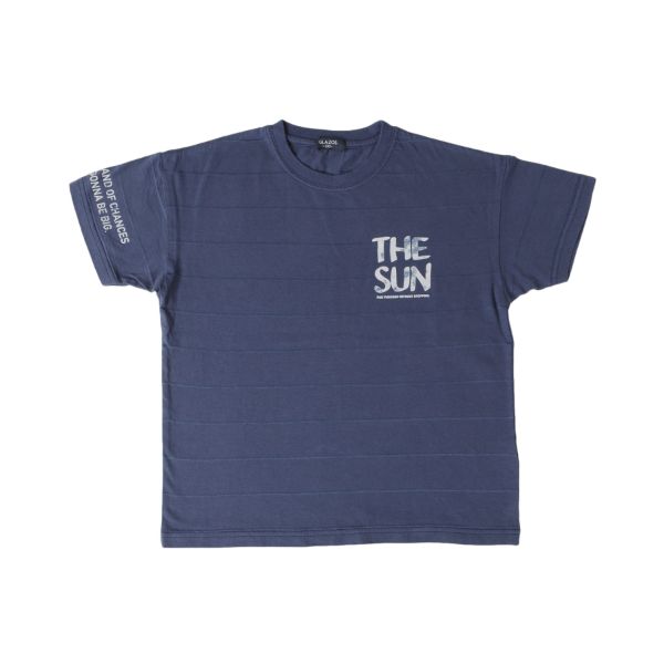 【大人向けサイズあり】ジャガードボーダー・ドロップショルダーサーフプリント半袖Tシャツ