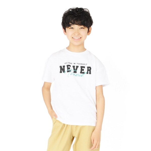 天竺・ドロップショルダーダブルロゴプリント半袖Tシャツ