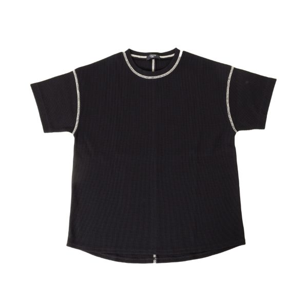 ミニワッフル・ドロップショルダー配色ステッチ半袖Tシャツ