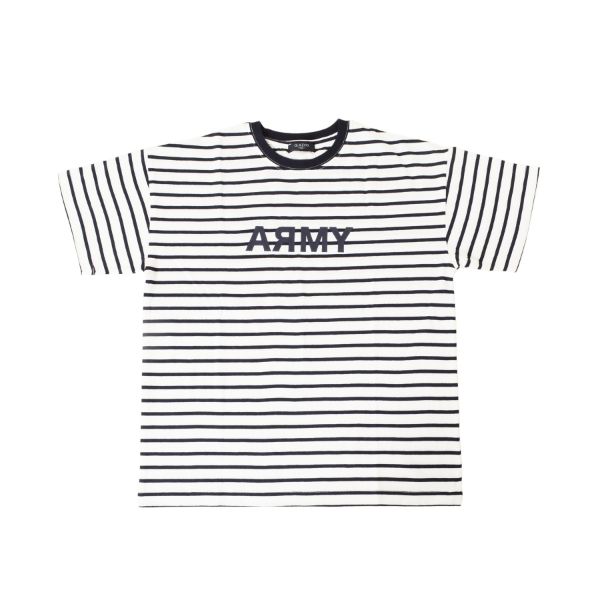天竺・ドロップショルダーARMYロゴボーダー半袖Tシャツ