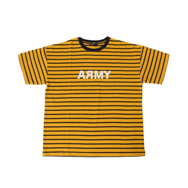 天竺・ドロップショルダーARMYロゴボーダー半袖Tシャツ