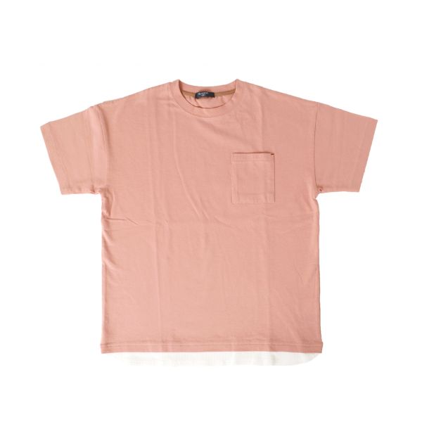 天竺・ドロップショルダーフェイクレイヤードポケット半袖Ｔシャツ