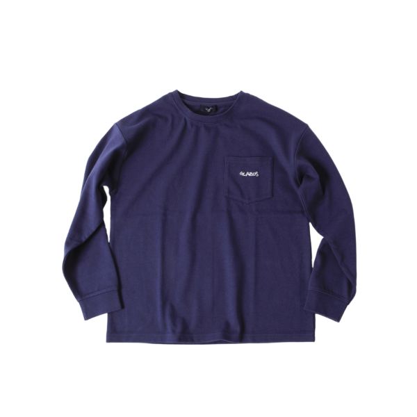 厚手天竺・ドロップショルダーワンポイント刺繍ポケット長袖Tシャツ