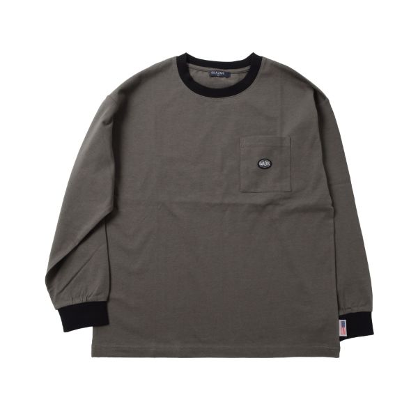 ミドルウエイト天竺・USAコットンドロップショルダーポケット長袖Tシャツ