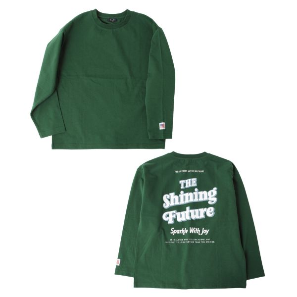 ミドルウエイト天竺・USAコットンドロップショルダーレトロロゴバックプリント長袖Tシャツ