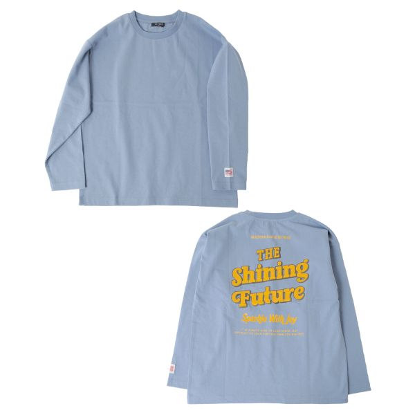 ミドルウエイト天竺・USAコットンドロップショルダーレトロロゴバックプリント長袖Tシャツ