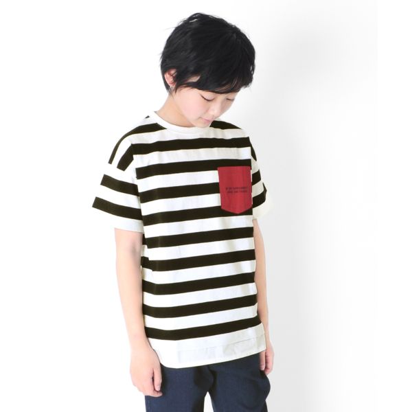 天竺・ドロップショルダーアソートポケット裾レイヤード半袖Ｔシャツ