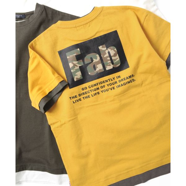 天竺・USAコットン ドロップショルダー袖裾レイヤード半袖Tシャツ