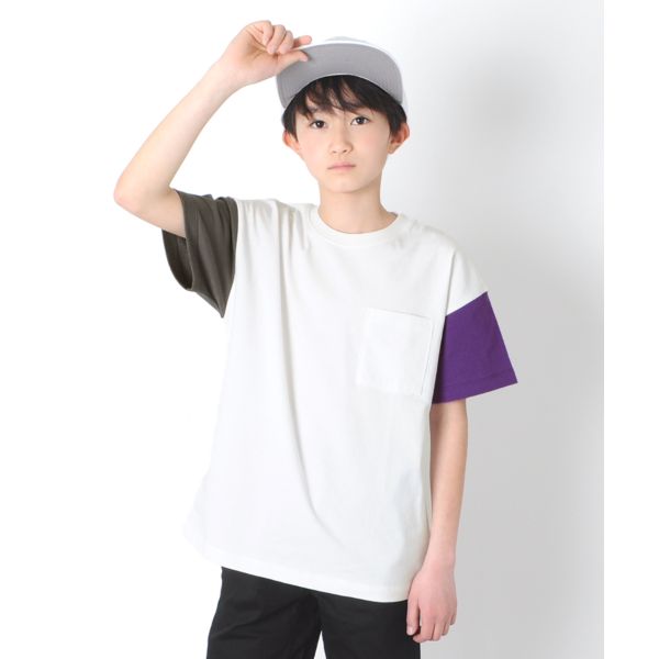 【大人向けサイズあり】天竺・USAコットン ドロップショルダーポケット刺繍半袖Tシャツ