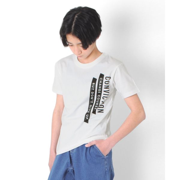 天竺・縦ロゴプリント半袖Tシャツ