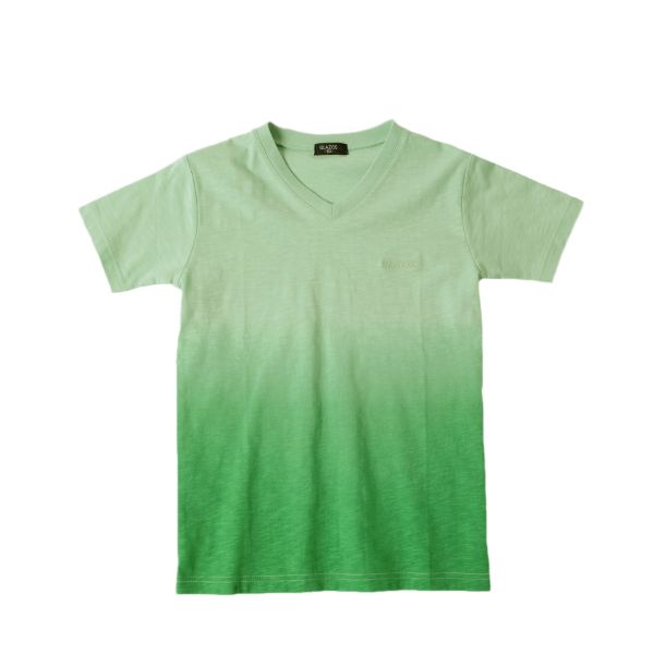 【大人向けサイズあり】スラブ天竺・グラデーションプリント刺繍ロゴVネック半袖Ｔシャツ