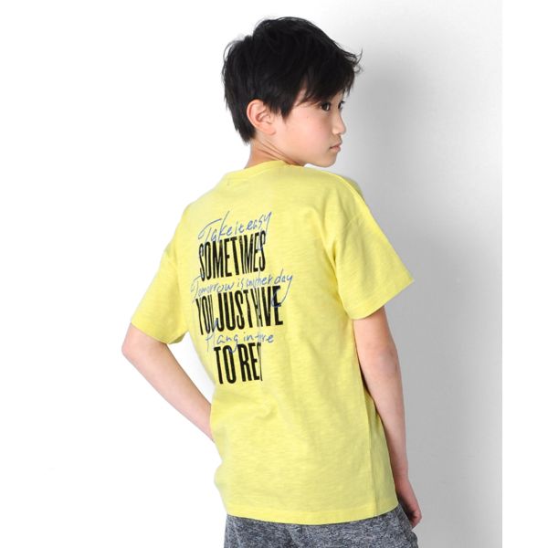 【大人向けサイズあり】スラブ天竺・ドロップショルダーネオンカラーバックプリント半袖Ｔシャツ