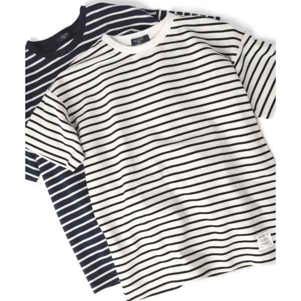 【大人向けサイズあり】カノコ・ドロップショルダーボーダー半袖Tシャツ