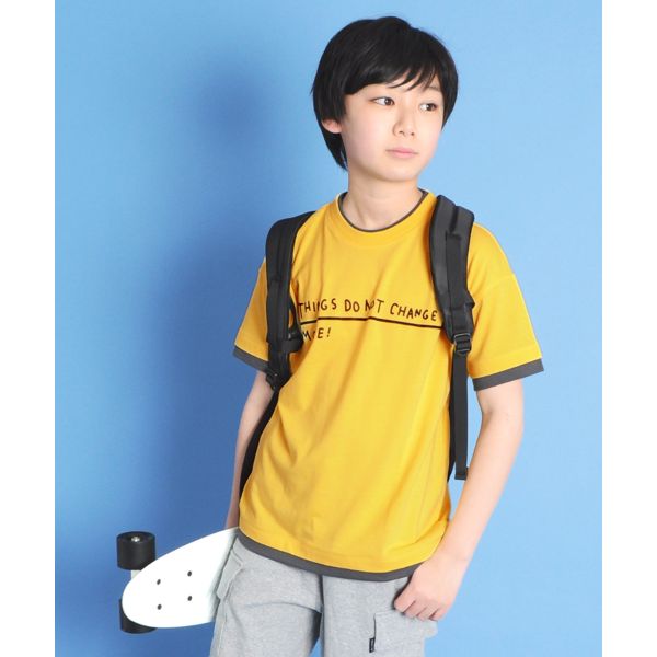 天竺・接触冷感ドロップショルダー裾レイヤード半袖Tシャツ