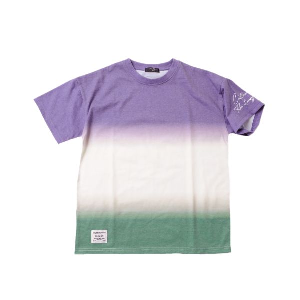 天竺・接触冷感ドロップショルダー段染め風プリント半袖Tシャツ