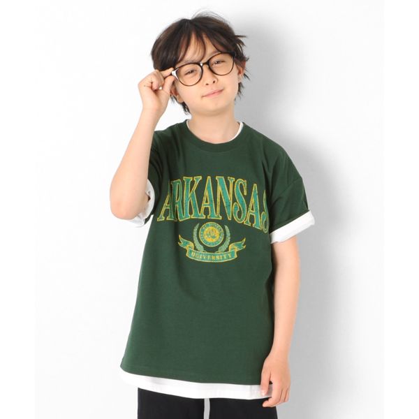 【大人向けサイズあり】天竺・ドロップショルダーBIGカレッジロゴ半袖Tシャツ