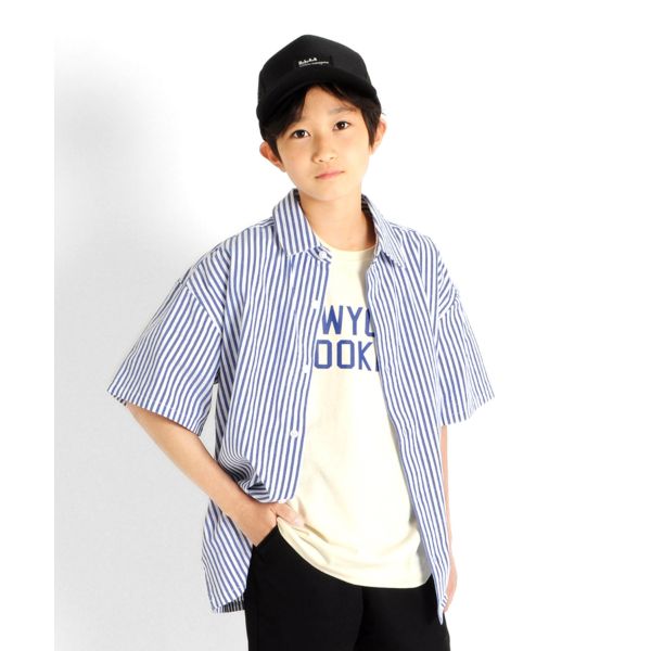 【大人向けサイズあり】天竺・USAコットンドロップショルダーカレッジロゴ半袖Tシャツ