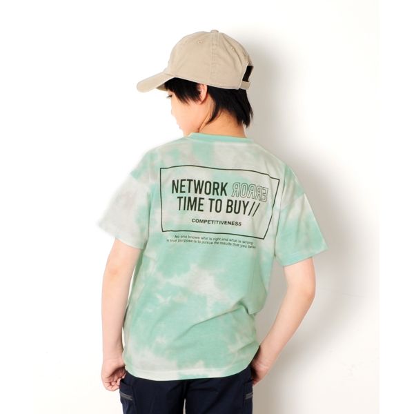 【大人向けサイズあり】天竺・ドロップショルダータイダイバックプリント半袖Tシャツ