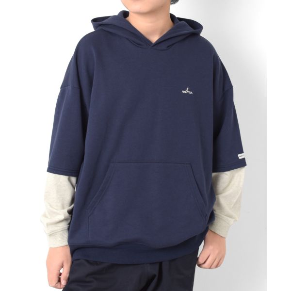 【大人向けサイズあり】【NAUTICA】袖レイヤードパーカー