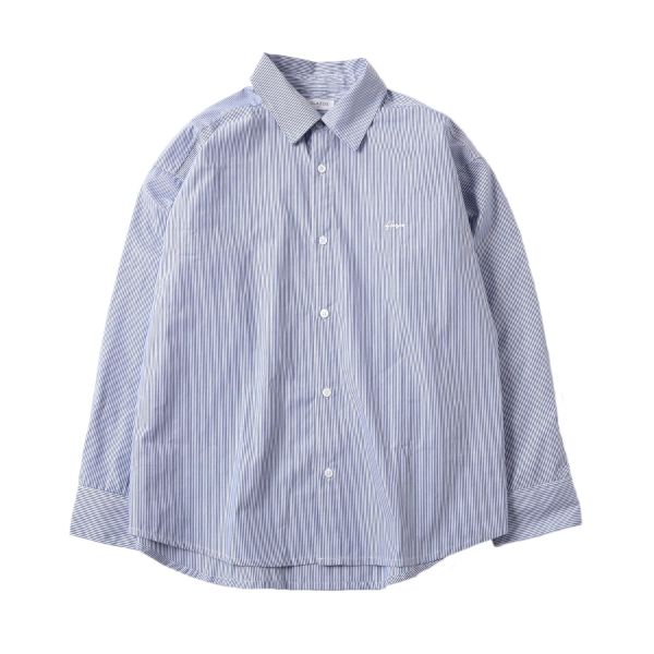 【大人向けサイズあり】ストライプ・ロゴ刺繍シャツ