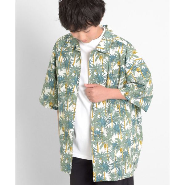 【大人向けサイズあり】コットン・リゾートプリントビッグ半袖開襟シャツ