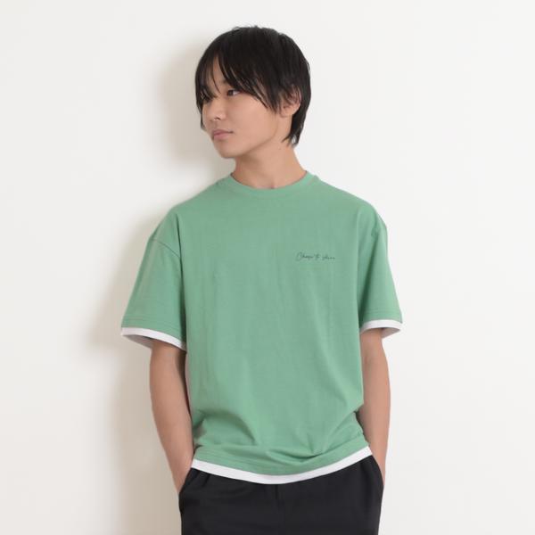 ワンポイントロゴ裾レイヤード半袖Tシャツ
