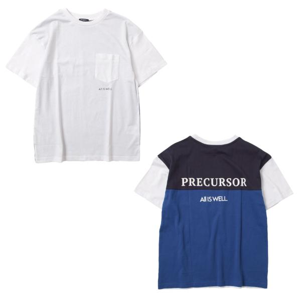 【大人向けサイズあり】カラーブロック切り替えロゴプリント半袖Tシャツ