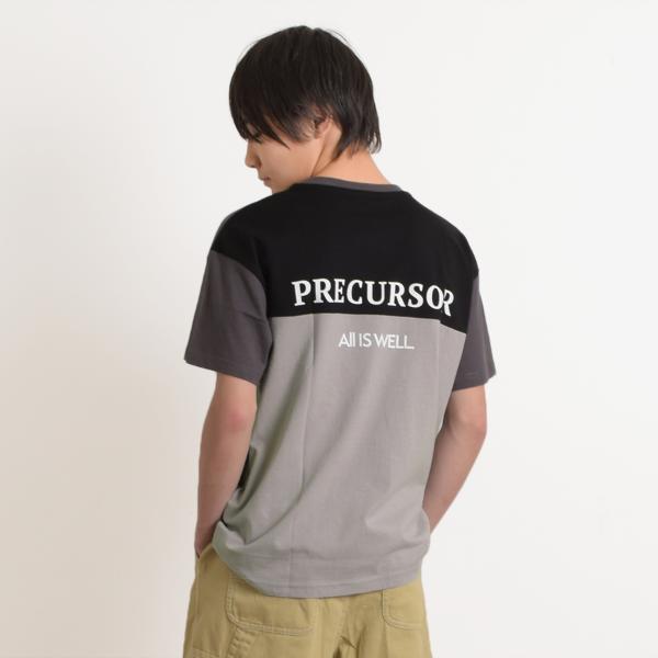 【大人向けサイズあり】カラーブロック切り替えロゴプリント半袖Tシャツ