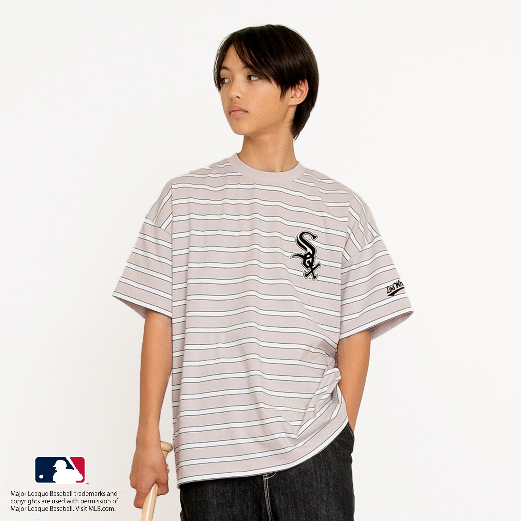 【大人向けサイズあり】【MLB】マルチボーダー・チームロゴ刺繍半袖Tシャツ