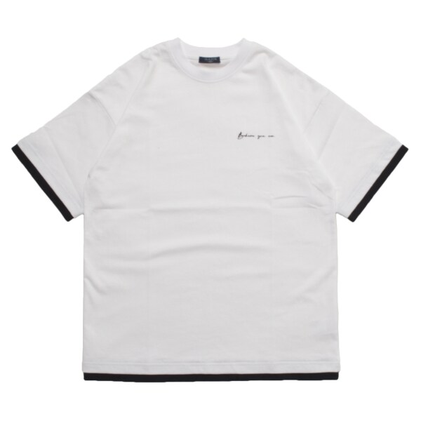 【大人向けサイズあり】【防汚加工】ワンポイントロゴ裾レイヤード半袖Tシャツ