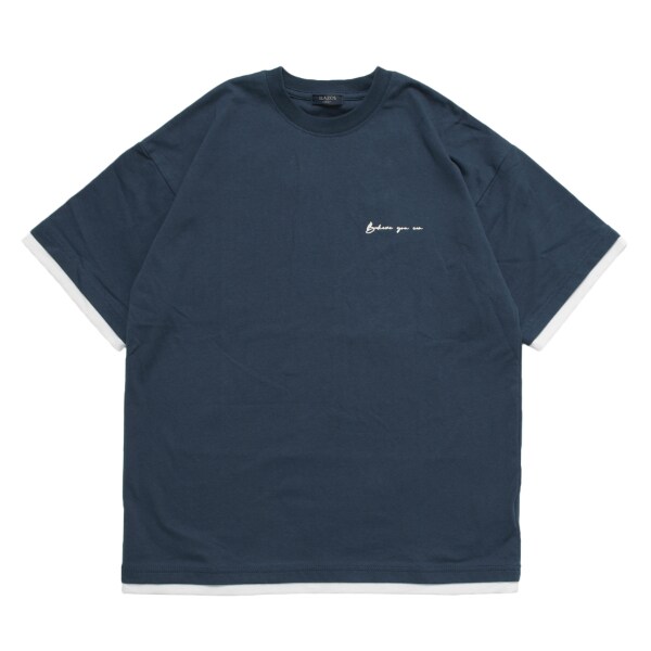 【大人向けサイズあり】【防汚加工】ワンポイントロゴ裾レイヤード半袖Tシャツ