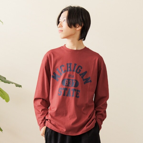 【大人向けサイズあり】【プチプラ】フロントカレッジロゴ長袖Tシャツ