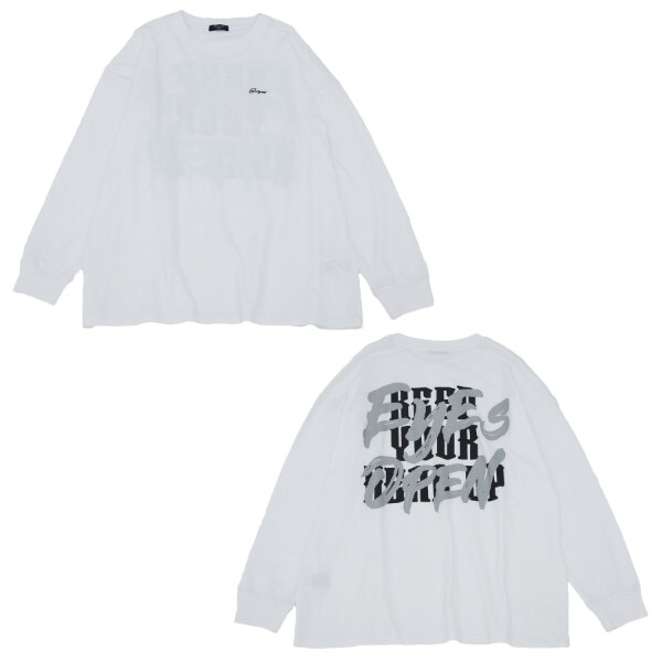 【大人向けサイズあり】【STREET】リフレクタープリントビッグ長袖Tシャツ