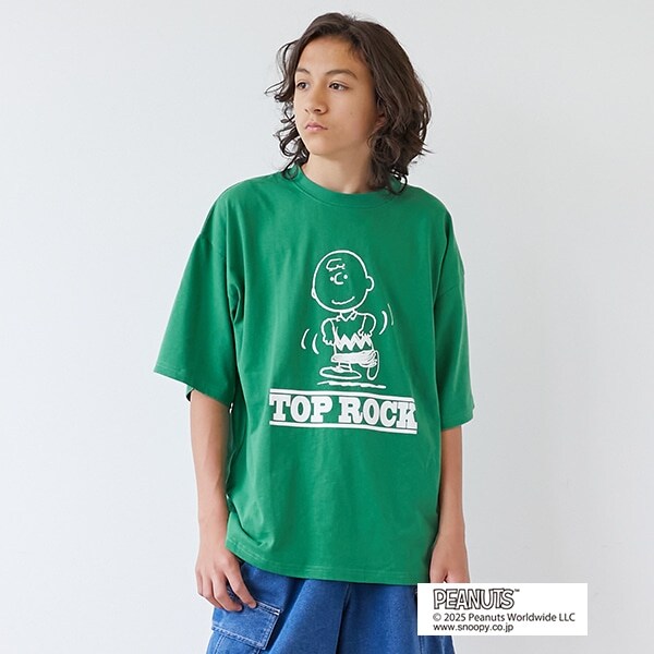 【大人向けサイズあり】【GLSW.】【PEANUTS】チャーリーブラウン トップロック フロントプリントTシャツ