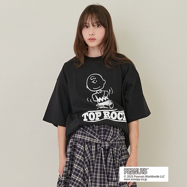 【大人向けサイズあり】【GLSW.】【PEANUTS】チャーリーブラウン トップロック フロントプリントTシャツ