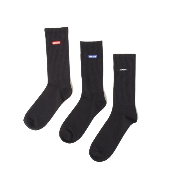 【大人向けサイズあり】クルー丈BOXロゴ刺繍ソックス３足セット