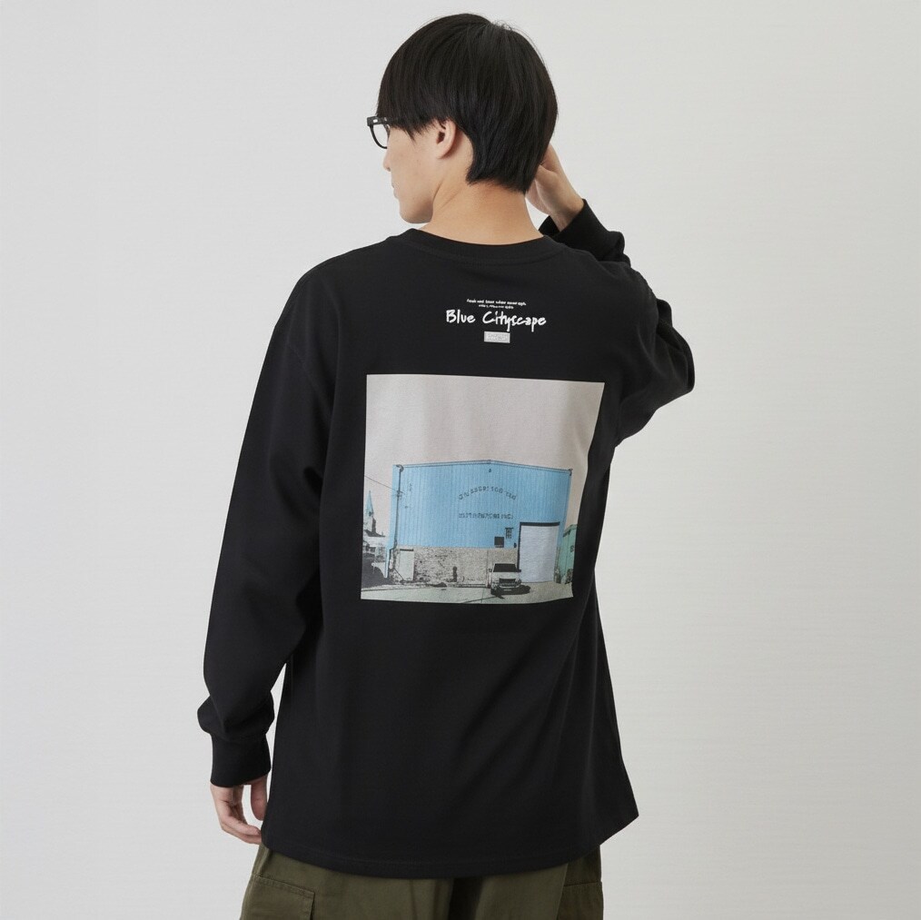 バックフォトプリント長袖Tシャツ