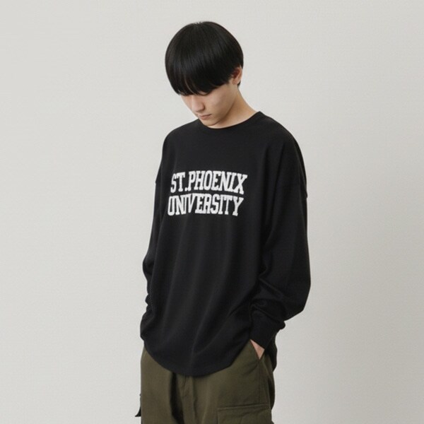 フロッキーカレッジロゴプリント長袖Tシャツ