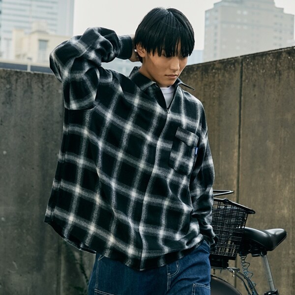 ジップチェックシャツ