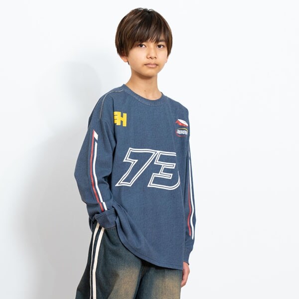 製品染風プリント長袖Tシャツ