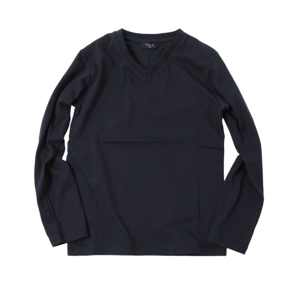 Vネックベーシック長袖Tシャツ