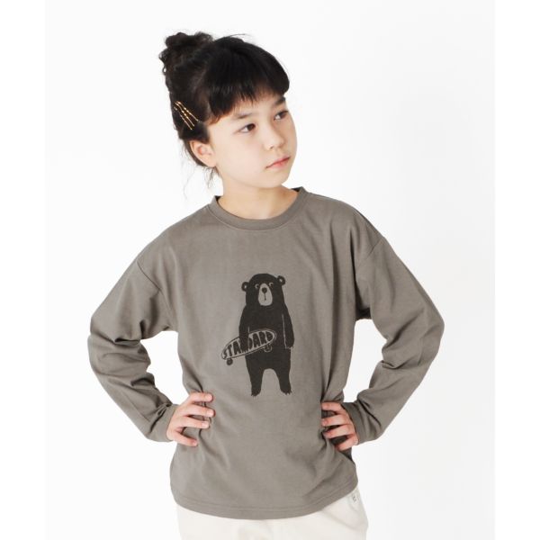 天竺・ドロップショルダープリント長袖Tシャツ