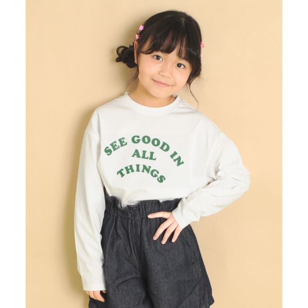 天竺・ドロップショルダープリント長袖Tシャツ