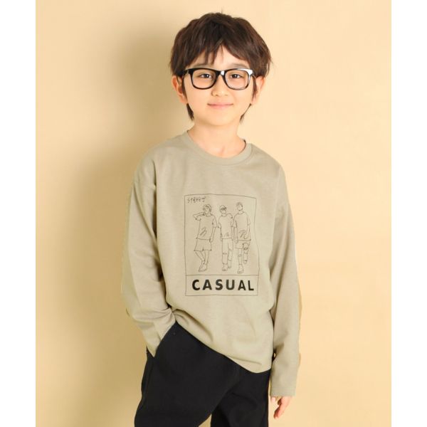 天竺・ドロップショルダープリント長袖Tシャツ