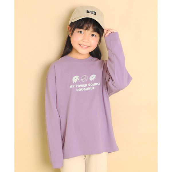 天竺・ドロップショルダープリント長袖Tシャツ