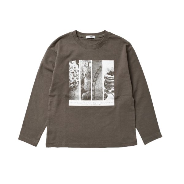 天竺・ドロップショルダープリント長袖Tシャツ