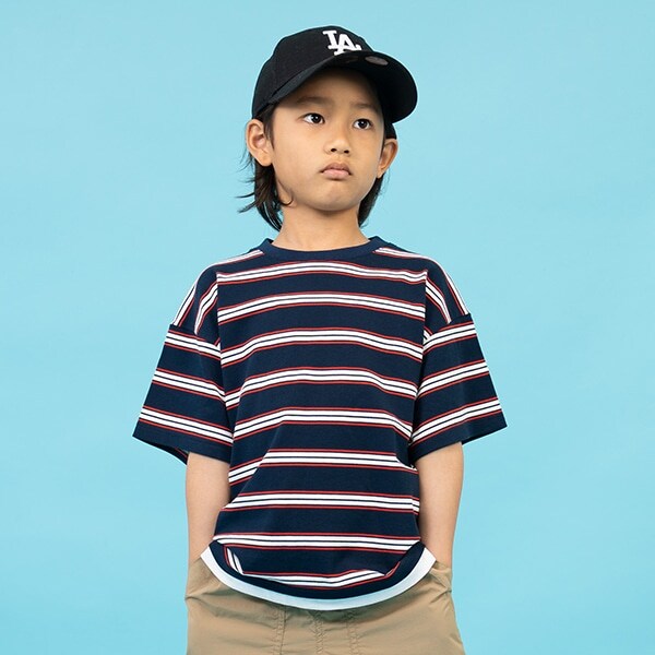 【SKIT0LY】ボーダー・ポイント刺繍レイヤード半袖Tシャツ