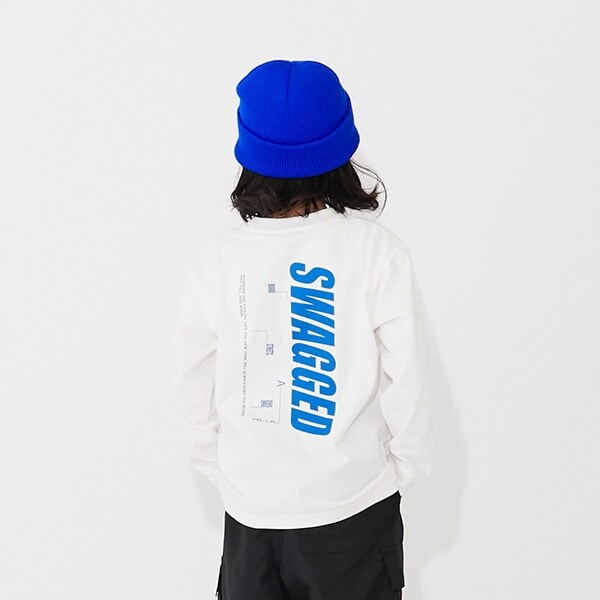 【SKIT0LY】【プチプラ】バック縦ロゴプリント長袖Tシャツ